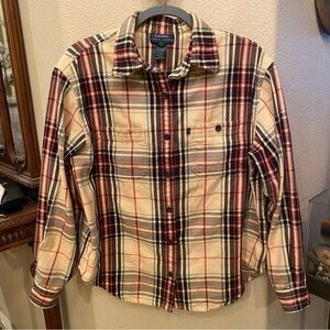 Vintage LAUREN RALPH LAUREN Women Multicolor Plaid Button Long Sleeve Top -Large